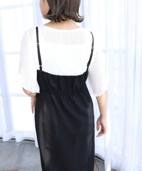 moment+（モーメントプラス）の「カットジョーゼットスリットキャミワンピース（ワンピース・レディース・ブラック/アイボリー/グレイッシュベージュ/ブラウン/チャコールグレー・S/M/L）」の15枚目の写真