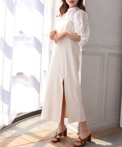 moment+（モーメントプラス）の「カットジョーゼットスリットキャミワンピース（ワンピース・レディース・ブラック/アイボリー/グレイッシュベージュ/ブラウン/チャコールグレー・S/M/L）」の12枚目の写真