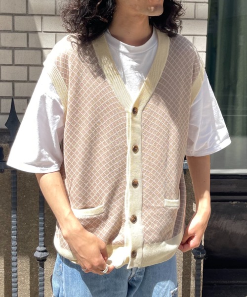 CPCM（シーピーシーエム）の「綿麻チェック柄カーデベスト（ニット/セーター・メンズ・ベージュ/グリーン/ネイビー・FREE）」の13枚目の写真