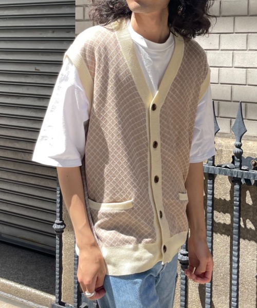 CPCM（シーピーシーエム）の「綿麻チェック柄カーデベスト（ニット/セーター・メンズ・ベージュ/グリーン/ネイビー・FREE）」の14枚目の写真