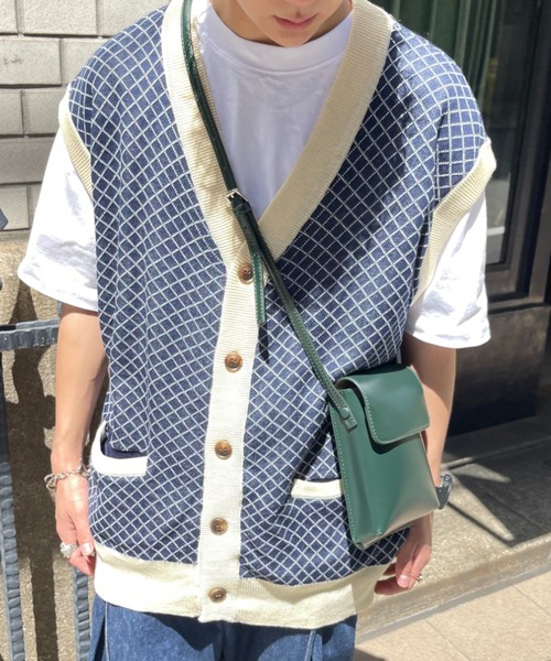 CPCM（シーピーシーエム）の「綿麻チェック柄カーデベスト（ニット/セーター・メンズ・ベージュ/グリーン/ネイビー・FREE）」の9枚目の写真