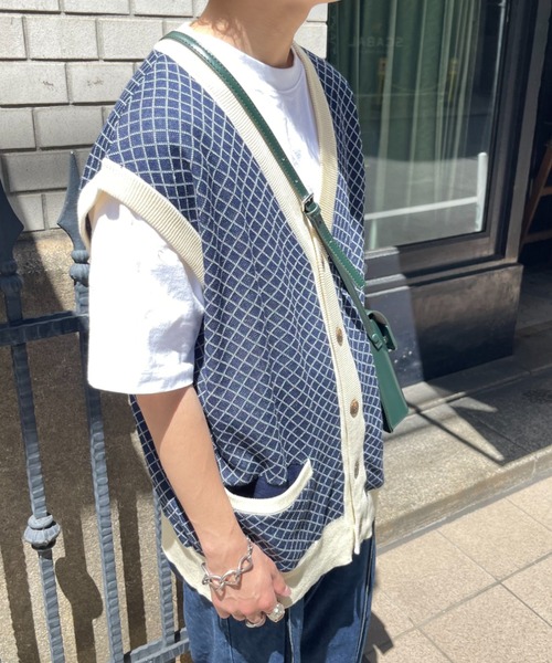CPCM（シーピーシーエム）の「綿麻チェック柄カーデベスト（ニット/セーター・メンズ・ベージュ/グリーン/ネイビー・FREE）」の10枚目の写真