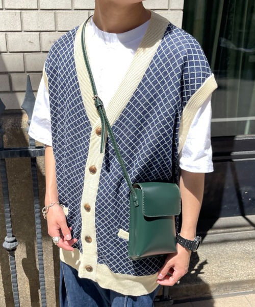 CPCM（シーピーシーエム）の「綿麻チェック柄カーデベスト（ニット/セーター・メンズ・ベージュ/グリーン/ネイビー・FREE）」の11枚目の写真