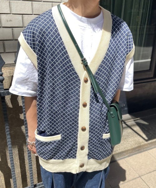 CPCM（シーピーシーエム）の「綿麻チェック柄カーデベスト（ニット/セーター・メンズ・ベージュ/グリーン/ネイビー・FREE）」の12枚目の写真