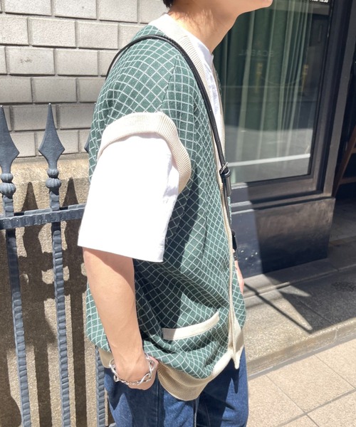 CPCM（シーピーシーエム）の「綿麻チェック柄カーデベスト（ニット/セーター・メンズ・ベージュ/グリーン/ネイビー・FREE）」の8枚目の写真