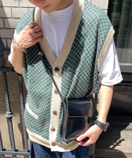 CPCM（シーピーシーエム）の「綿麻チェック柄カーデベスト（ニット/セーター・メンズ・ベージュ/グリーン/ネイビー・FREE）」の6枚目の写真