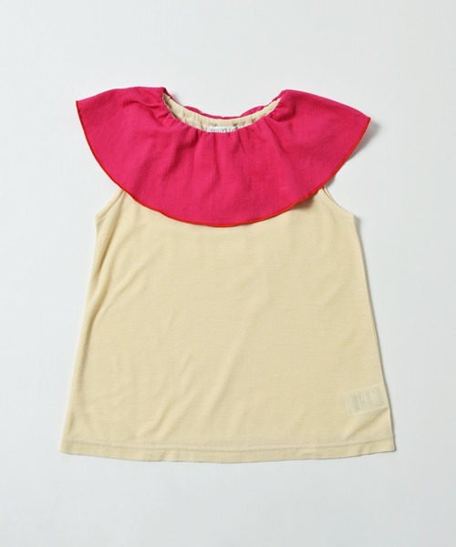 CALMIA(カルミア)の「フリルカラーノースリーブカットソー(80~150cm)(Tシャツ/カットソー・キッズ・チャコール/ライトブルー/ピンク/レッド・90/95/100/110/120/130/140/150/80)」の3枚目の写真