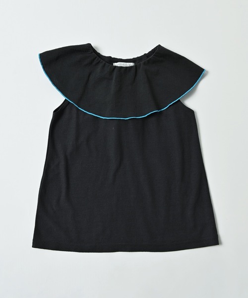 CALMIA(カルミア)の「フリルカラーノースリーブカットソー(80~150cm)(Tシャツ/カットソー・キッズ・チャコール/ライトブルー/ピンク/レッド・90/95/100/110/120/130/140/150/80)」の1枚目の写真