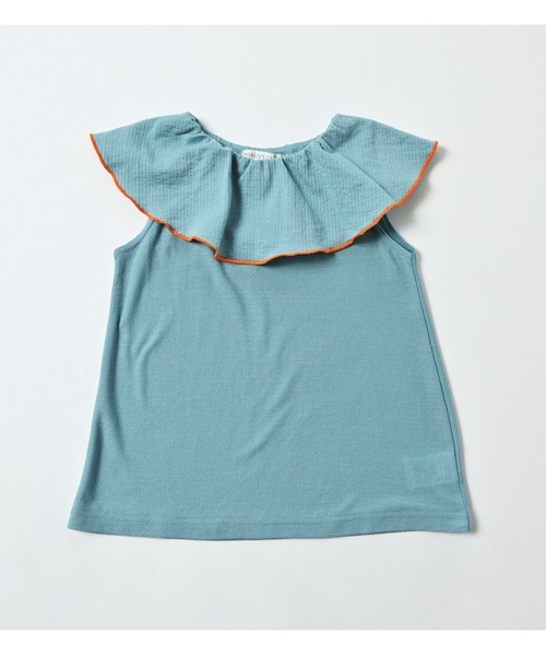 CALMIA(カルミア)の「フリルカラーノースリーブカットソー(80~150cm)(Tシャツ/カットソー・キッズ・チャコール/ライトブルー/ピンク/レッド・90/95/100/110/120/130/140/150/80)」の2枚目の写真