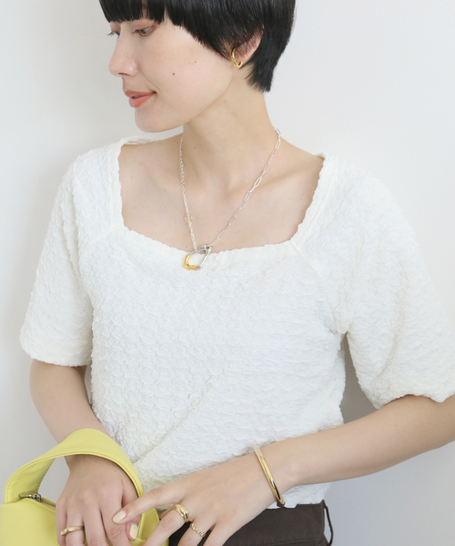 B.C STOCK(ベーセーストック)の「フクレカットプルオーバー(Tシャツ/カットソー・レディース・ホワイト/ブラック/イエロー・FREE)」の2枚目の写真