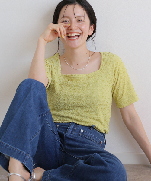 B.C STOCK(ベーセーストック)の「フクレカットプルオーバー(Tシャツ/カットソー・レディース・ホワイト/ブラック/イエロー・FREE)」の3枚目の写真