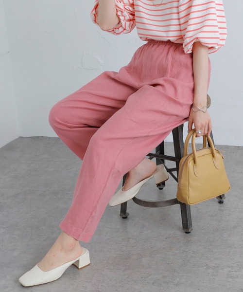 PUAL CE CIN（ピュアルセシン）の「麻キャンバスリラックスパンツ（その他パンツ・レディース・ベージュ/グリーン/イエロー/ピンク・FREE）」の4枚目の写真