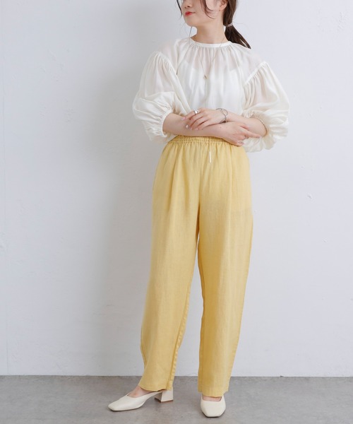 PUAL CE CIN（ピュアルセシン）の「麻キャンバスリラックスパンツ（その他パンツ・レディース・ベージュ/グリーン/イエロー/ピンク・FREE）」の9枚目の写真