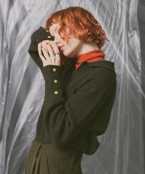 Happy John(ハッピージョン)の「skipper knit tops/スキッパーニットトップス(ニット/セーター・レディース・グレー/グリーン/ブラック・FREE)」の2枚目の写真