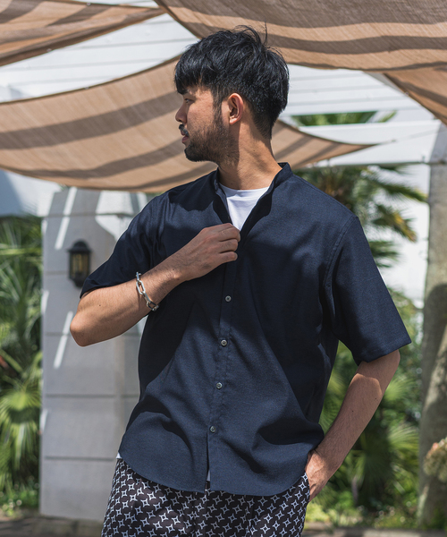 EDIFICE（エディフィス）の「“RIRANCHA(R) / リランチェ” リネンライク バンドカラー 半袖シャツ（シャツ/ブラウス・メンズ・ホワイト/ベージュ/グリーン系その他/ネイビー/イエロー・SMALL/MEDIUM/LARGE/X-LARGE）」の10枚目の写真