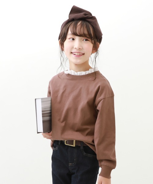 devirock（デビロック）の「綿100% お洗濯してもよれにくい 無地 ビッグシルエット 袖リブ 長袖Tシャツ（Tシャツ/カットソー・キッズ・ブラック/パープル系その他/ダークオリーブ/アイボリー/パープル系その他2/ブラウン系その他/ブルー系その他/ブルー系その他2/グレー/ダークグリーン/ホワイト/グリーン/ピンク/オートミール/パープル系5/イエロー/バイオレット/ブルー系2/レッド系1/ブルー系6/グレー系/オレンジ系2/グレイッシュブルー/グリーン系1/ピンク系1/イエロー系3/ベージュ系その他/ブラック系その他/ボルドー/ブルー系4/ブルー系3/ピンク系2/ブルー系5・100cm/110cm/150cm/120cm/160cm/140cm/130cm/80ｃｍ/90cm）」の8枚目の写真