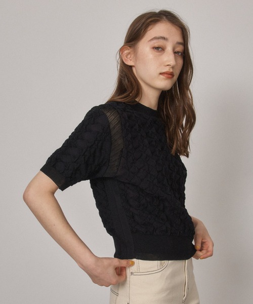 PUBLIC TOKYO(パブリックトウキョウ)の「【セットアップ対応】シャーリングハーフスリーブニット/ウォッシャブル(ニット/セーター・レディース・ブラック/マスタード・FREE)」の15枚目の写真