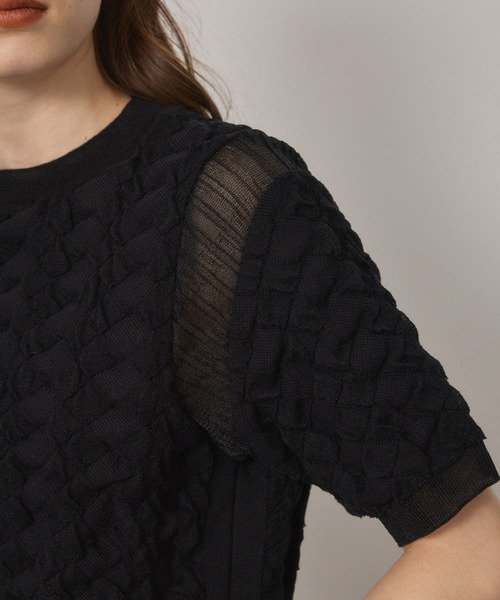 PUBLIC TOKYO(パブリックトウキョウ)の「【セットアップ対応】シャーリングハーフスリーブニット/ウォッシャブル(ニット/セーター・レディース・ブラック/マスタード・FREE)」の18枚目の写真