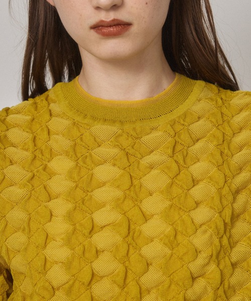 PUBLIC TOKYO(パブリックトウキョウ)の「【セットアップ対応】シャーリングハーフスリーブニット/ウォッシャブル(ニット/セーター・レディース・ブラック/マスタード・FREE)」の8枚目の写真