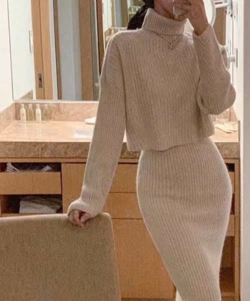 セール】【Jasmine】タートルネックトップス＋ニットワンピース