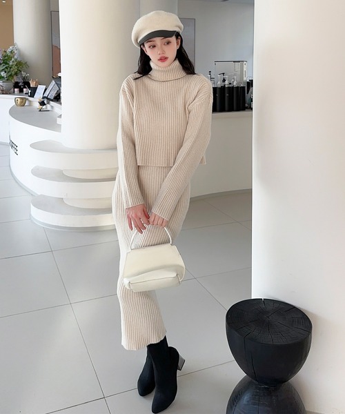 セール】【Jasmine】タートルネックトップス＋ニットワンピース