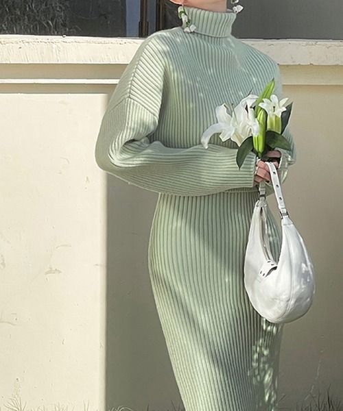 セール】【Jasmine】タートルネックトップス＋ニットワンピース