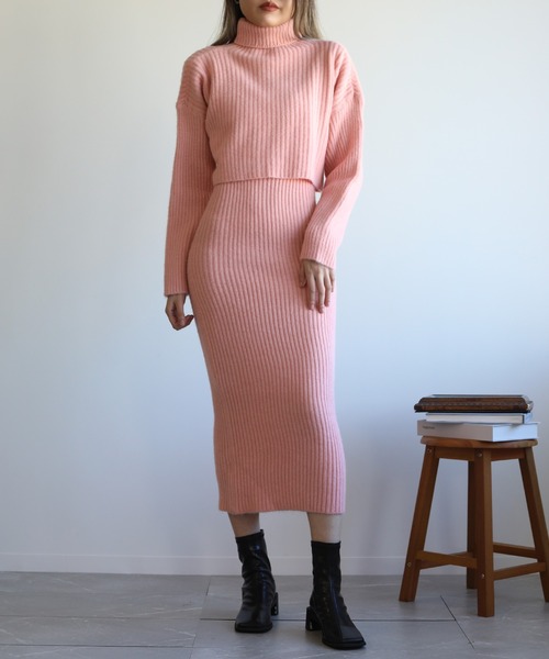 セール】【Jasmine】タートルネックトップス＋ニットワンピース