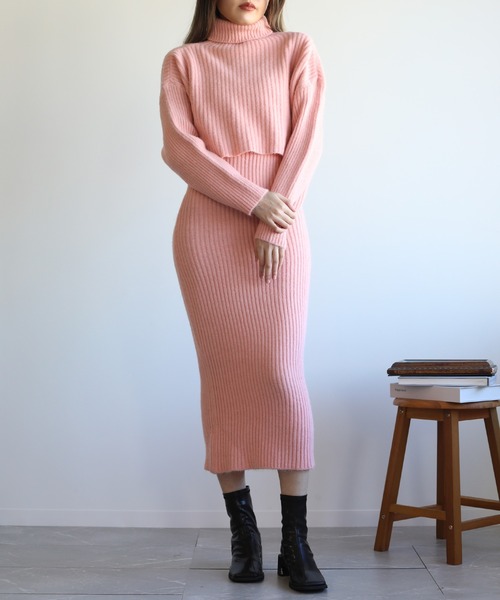 セール】【Jasmine】タートルネックトップス＋ニットワンピース