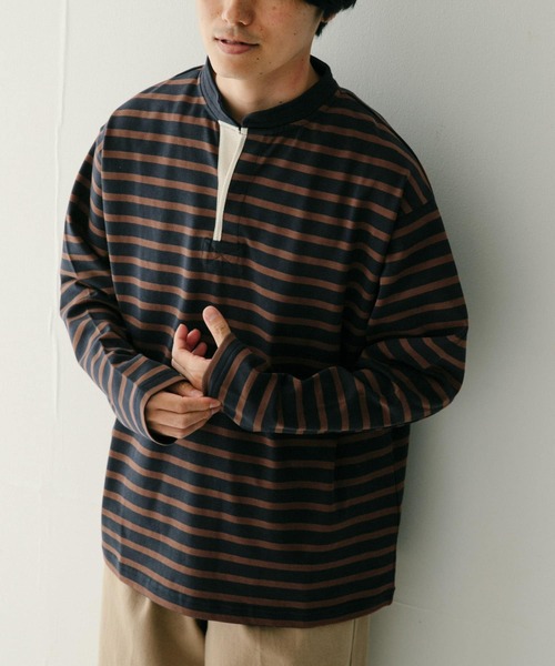 ITEMS URBANRESEARCH(アイテムズ アーバンリサーチ)の「コットンボーダー スタンドネックカットソー(Tシャツ/カットソー・メンズ・ホワイト系その他/グレー系その他/ブルー系その他・MEDIUM/LARGE)」の10枚目の写真