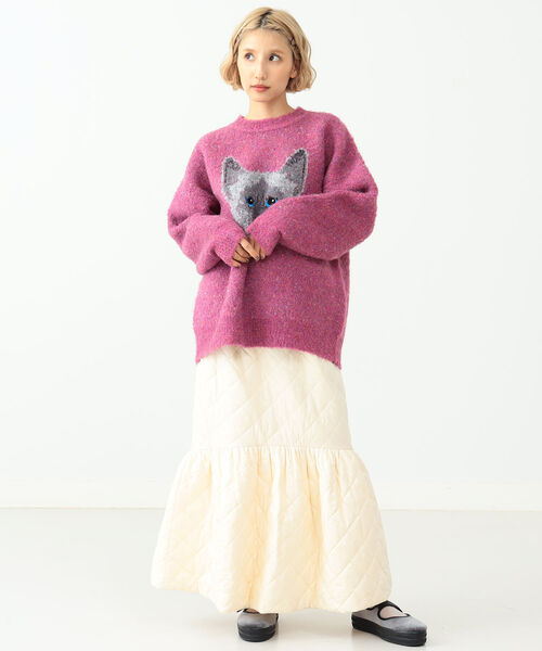 mmts マミタス　中川翔子　フェイス猫　ニット　ベージュ mmts（マミタス）の「＜UNISEX＞mmts / フェイス猫 ニット