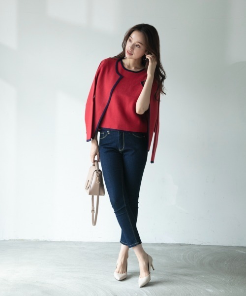 M.deux（エムドゥ）の「バイカラーカーディガン（カーディガン/ボレロ・レディース・ブラック/ベージュ/レッド/イエロー/オフホワイト・MEDIUM）」の15枚目の写真