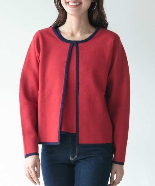 M.deux（エムドゥ）の「バイカラーカーディガン（カーディガン/ボレロ・レディース・ブラック/ベージュ/レッド/イエロー/オフホワイト・MEDIUM）」の12枚目の写真