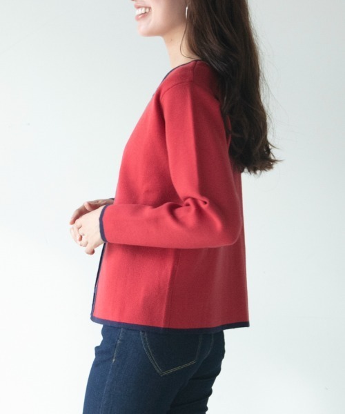 M.deux（エムドゥ）の「バイカラーカーディガン（カーディガン/ボレロ・レディース・ブラック/ベージュ/レッド/イエロー/オフホワイト・MEDIUM）」の17枚目の写真