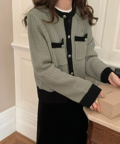 LAC-VERT（ラック・ヴェール）の「バイカラーカーディガン（カーディガン/ボレロ・レディース・ブラック/ホワイト/ブルー/グレー・FREE）」の3枚目の写真