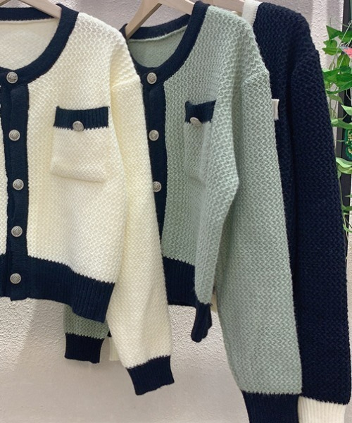 LAC-VERT（ラック・ヴェール）の「バイカラーカーディガン（カーディガン/ボレロ・レディース・ブラック/ホワイト/ブルー/グレー・FREE）」の4枚目の写真