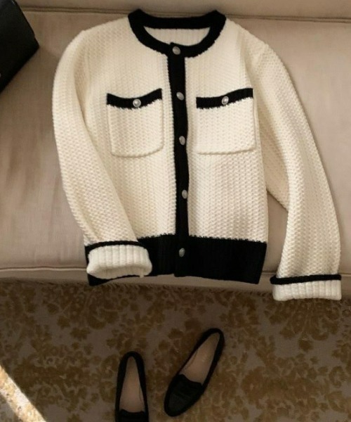 LAC-VERT（ラック・ヴェール）の「バイカラーカーディガン（カーディガン/ボレロ・レディース・ブラック/ホワイト/ブルー/グレー・FREE）」の17枚目の写真