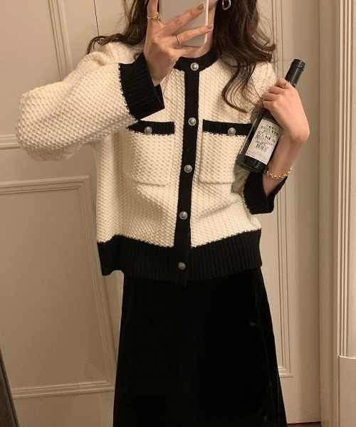 LAC-VERT（ラック・ヴェール）の「バイカラーカーディガン（カーディガン/ボレロ・レディース・ブラック/ホワイト/ブルー/グレー・FREE）」の19枚目の写真