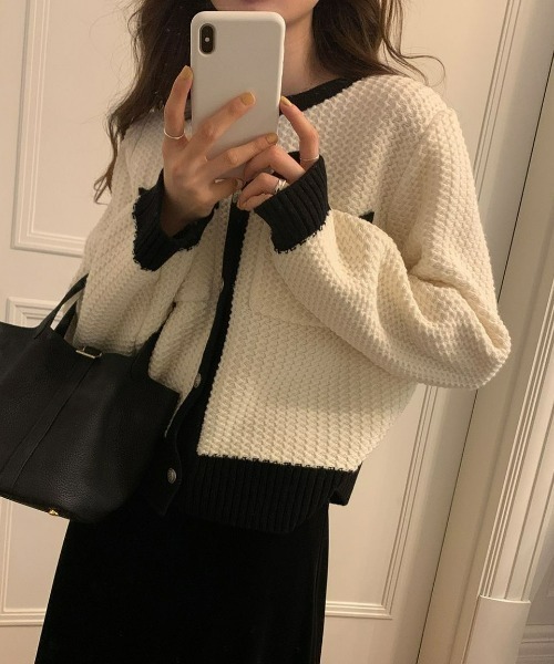 LAC-VERT（ラック・ヴェール）の「バイカラーカーディガン（カーディガン/ボレロ・レディース・ブラック/ホワイト/ブルー/グレー・FREE）」の20枚目の写真