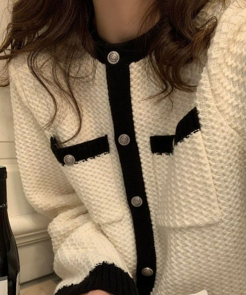 LAC-VERT（ラック・ヴェール）の「バイカラーカーディガン（カーディガン/ボレロ・レディース・ブラック/ホワイト/ブルー/グレー・FREE）」の18枚目の写真