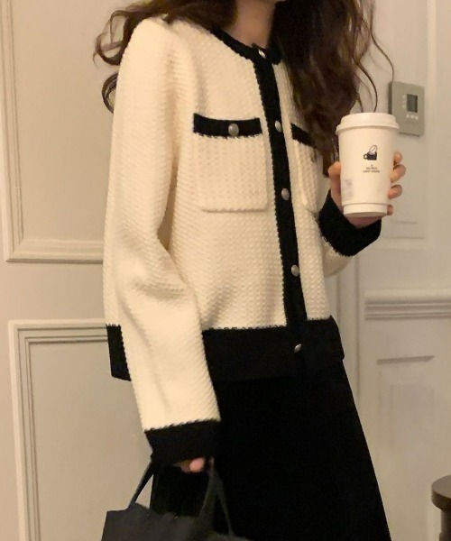 LAC-VERT（ラック・ヴェール）の「バイカラーカーディガン（カーディガン/ボレロ・レディース・ブラック/ホワイト/ブルー/グレー・FREE）」の15枚目の写真