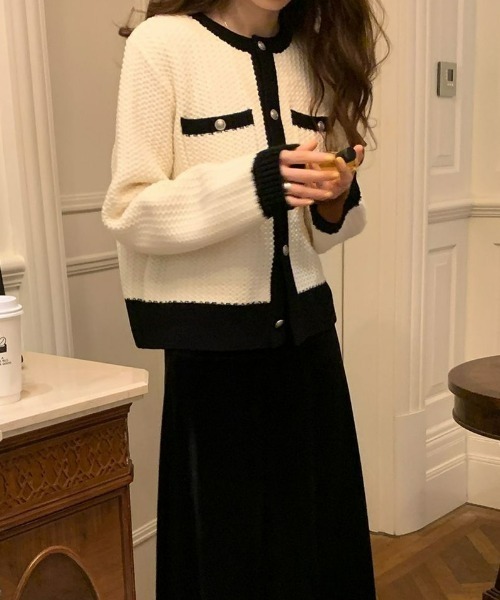 LAC-VERT（ラック・ヴェール）の「バイカラーカーディガン（カーディガン/ボレロ・レディース・ブラック/ホワイト/ブルー/グレー・FREE）」の13枚目の写真