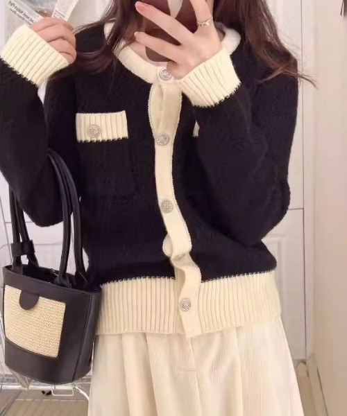 LAC-VERT（ラック・ヴェール）の「バイカラーカーディガン（カーディガン/ボレロ・レディース・ブラック/ホワイト/ブルー/グレー・FREE）」の5枚目の写真