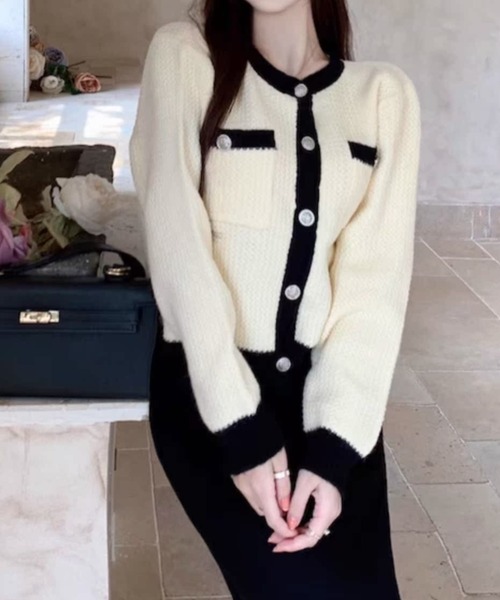 LAC-VERT（ラック・ヴェール）の「バイカラーカーディガン（カーディガン/ボレロ・レディース・ブラック/ホワイト/ブルー/グレー・FREE）」の7枚目の写真