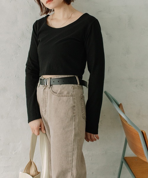 Flugge(フラッジー)の「cropped L/S tee/クロップドロンT(Tシャツ/カットソー・レディース・ブラック/グレー/ホワイト・FREE)」の1枚目の写真