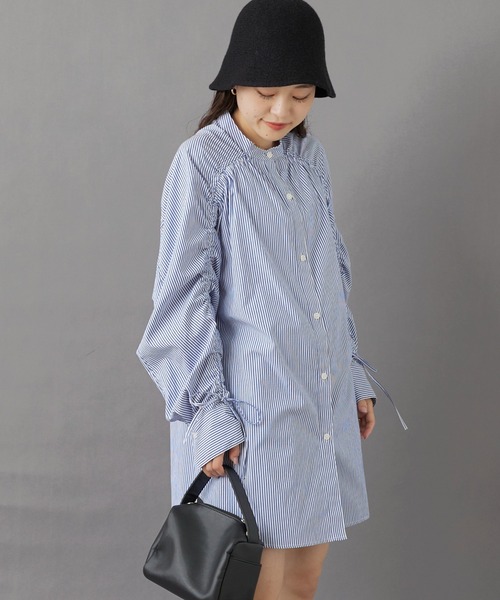 CIAOPANIC TYPY(チャオパニックティピー)の「【willow】マルチストライプギャザーシャツ(シャツ/ブラウス・レディース・パープル/ネイビー/イエロー・ONE SIZE)」の2枚目の写真