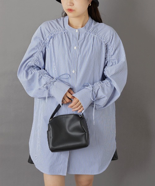 CIAOPANIC TYPY(チャオパニックティピー)の「【willow】マルチストライプギャザーシャツ(シャツ/ブラウス・レディース・パープル/ネイビー/イエロー・ONE SIZE)」の4枚目の写真