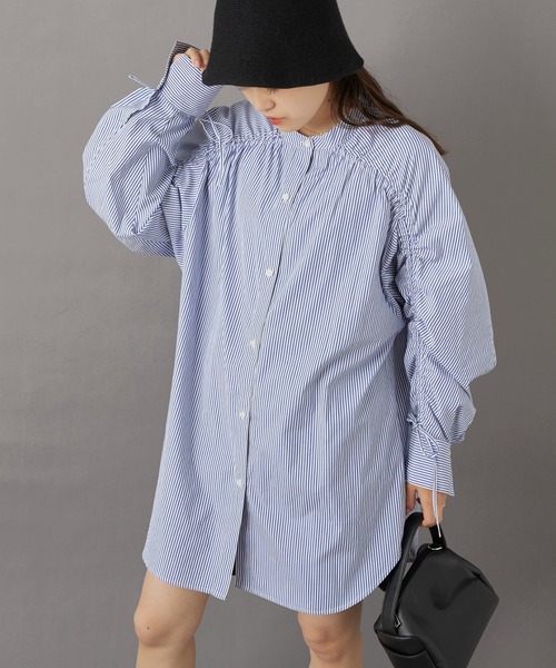 CIAOPANIC TYPY(チャオパニックティピー)の「【willow】マルチストライプギャザーシャツ(シャツ/ブラウス・レディース・パープル/ネイビー/イエロー・ONE SIZE)」の9枚目の写真