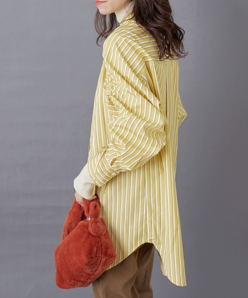 CIAOPANIC TYPY(チャオパニックティピー)の「【willow】マルチストライプギャザーシャツ(シャツ/ブラウス・レディース・パープル/ネイビー/イエロー・ONE SIZE)」の7枚目の写真