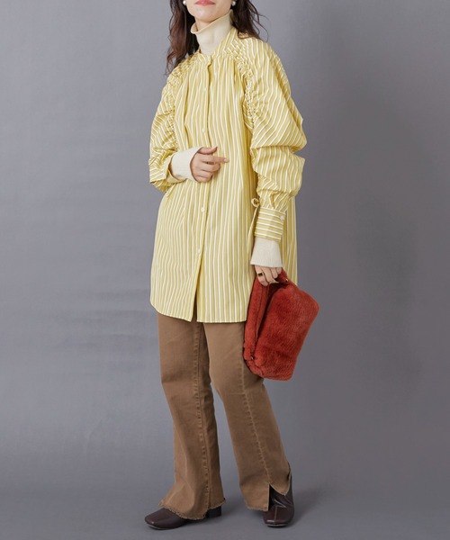 CIAOPANIC TYPY(チャオパニックティピー)の「【willow】マルチストライプギャザーシャツ(シャツ/ブラウス・レディース・パープル/ネイビー/イエロー・ONE SIZE)」の17枚目の写真