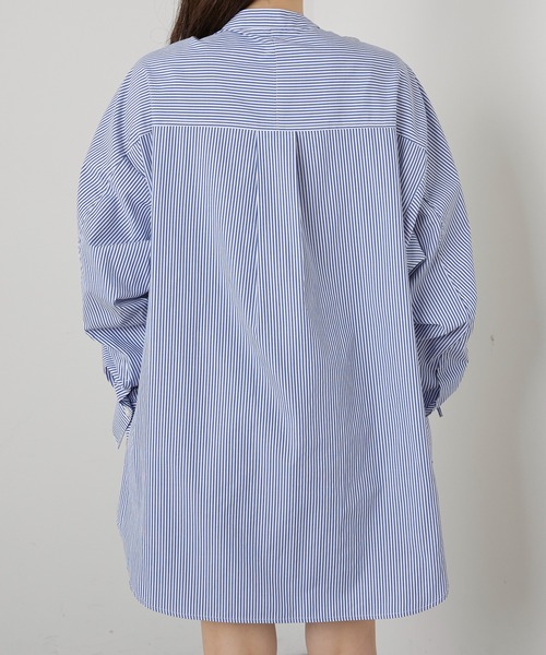 【美品】CIAOPANIC TYPY/ノーカラーシャツ/ストライプ/ネイビー CIAOPANIC TYPY（チャオパニックティピー）の「【KIDS】バンド